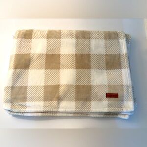 Lucky Brand Printed Plush Throw Blanket - Neutral Plaid Pattern